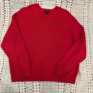 Lands' End 100% Cotton Red V-Neck Sweater Size XL 38-40